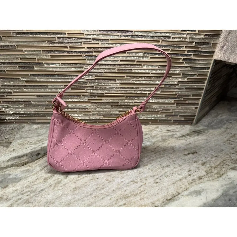 Pink Mini Shoulder Bag Gold Chain Baguette Purse